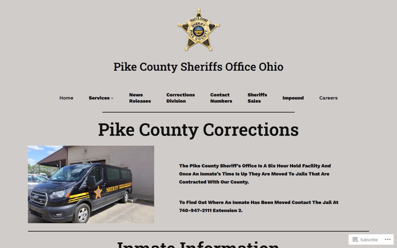 Pike County Sheriff's Office Six-Hour Holding Facility corrections page and inmate lookup link