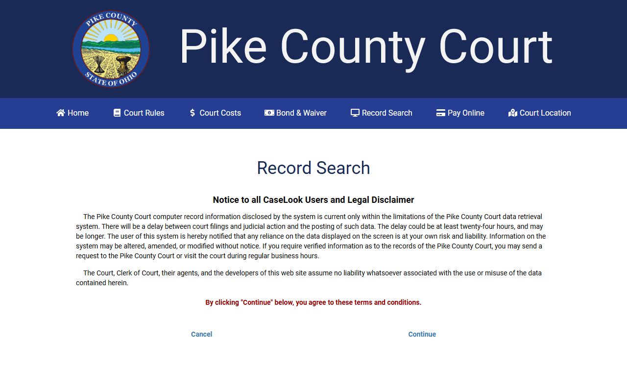 Pike County Court CaseLook disclaimer for court records after jail arrest